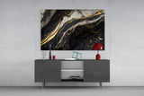 Elegant Black Gold Marble Swirl Glass Wall Art