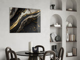 Elegant Black Gold Marble Swirl Glass Wall Art