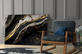 Elegant Black Gold Marble Swirl Glass Wall Art