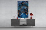 Elegant Navy Blue Abstract Glass Wall Art