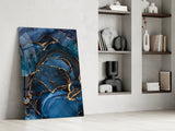 Elegant Navy Blue Abstract Glass Wall Art