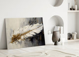 Elegant Feather on Abstract Background Glass Wall Art