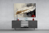 Elegant Feather on Abstract Background Glass Wall Art