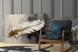 Elegant Feather on Abstract Background Glass Wall Art