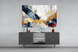 Elegant Gold & Navy Abstract Glass Wall Art