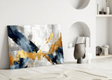 Elegant Gold & Navy Abstract Glass Wall Art