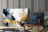 Elegant Gold & Navy Abstract Glass Wall Art
