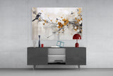 Elegant Bird on Branch Glass Wall Art
