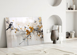 Elegant Bird on Branch Glass Wall Art