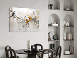 Elegant Bird on Branch Glass Wall Art