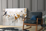 Elegant Bird on Branch Glass Wall Art