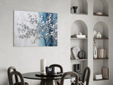 Elegant Silver Tree on Blue Glass Wall Art