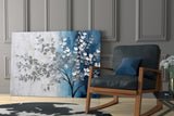 Elegant Silver Tree on Blue Glass Wall Art