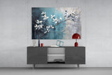 Elegant Blue Blossoms Glass Wall Art