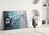 Elegant Blue Blossoms Glass Wall Art