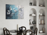 Elegant Blue Blossoms Glass Wall Art