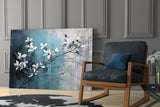 Elegant Blue Blossoms Glass Wall Art