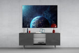 Glowing Earth in Space Glass Wall Art