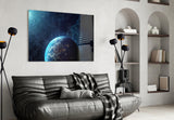Glowing Earth in Space Glass Wall Art