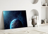 Glowing Earth in Space Glass Wall Art