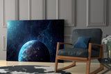 Glowing Earth in Space Glass Wall Art