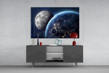 Moon Over Earth Glass Wall Art