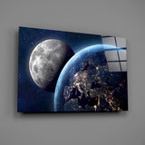 Moon Over Earth Glass Wall Art