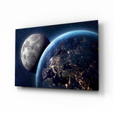 Moon Over Earth Glass Wall Art