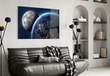 Moon Over Earth Glass Wall Art