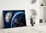 Moon Over Earth Glass Wall Art