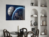 Moon Over Earth Glass Wall Art