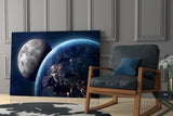 Moon Over Earth Glass Wall Art