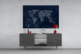 World Map Blueprint Glass Wall Art