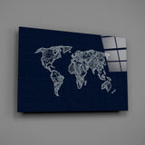 World Map Blueprint Glass Wall Art