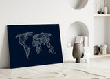 World Map Blueprint Glass Wall Art