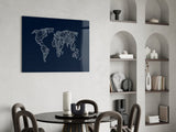 World Map Blueprint Glass Wall Art