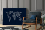 World Map Blueprint Glass Wall Art