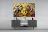 Bitcoin Bull and Bear Glass Wall Art