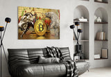 Bitcoin Bull and Bear Glass Wall Art
