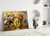 Bitcoin Bull and Bear Glass Wall Art