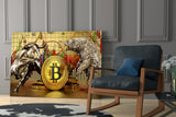 Bitcoin Bull and Bear Glass Wall Art