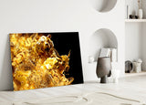 Golden Bull and Bear Glass Wall Art