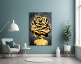 Golden Rose Head Glass Wall Art