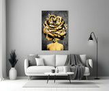 Golden Rose Head Glass Wall Art