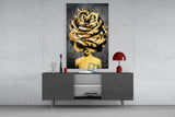 Golden Rose Head Glass Wall Art