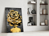 Golden Rose Head Glass Wall Art