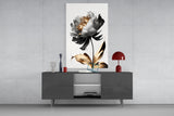 Elegant Black & Gold Peony Glass Wall Art