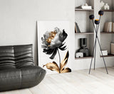 Elegant Black & Gold Peony Glass Wall Art
