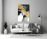 Elegant Gold and Black Abstract Portrait Glass Wall Art