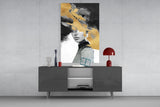 Elegant Gold and Black Abstract Portrait Glass Wall Art